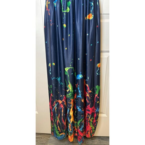 TianmeiHeyi Colorful Abstract Print Maxi Dress With V-Neck & Smocked Waist, 4XL - Picture 4 of 10